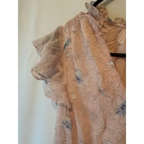 Rebecca Taylor Womens Babydoll Dress Mini Size XS Floral Silk Pink Blue Coquette - Picture 8 of 12